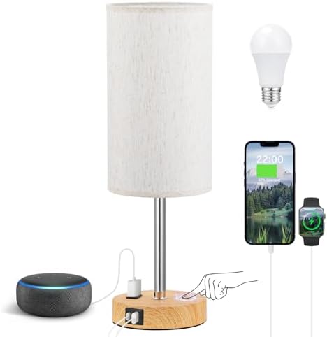 Fenmzee 17.4" Bedside Lamp for Bedroom - Dimmable Touch, USB A+C, AC Outlet by Fenmzeelighting