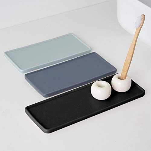 Bathroom Sink Tray Ceramic Kitchen Tray Large Candle Tray Rectangle Perfume Tray Organizer for Jewelry, Towel, Candles, Soap, Decoration Tub Kitchen Restroom Toilet - Large Black - Image 3