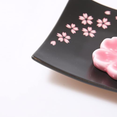 Japanese Cherry Blossom Ceramic Handmade Cute Incense Stick Holder or Incense Burner Holder, Unique Ash Catcher Inscent Tray and Decorative Gift, Home Decor 3.96 inches, Square Black - Image 6