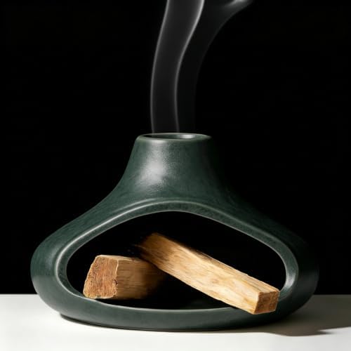 Ceramic Palo Santo Holder with Mini Chimney, Ash Catcher Incense Holder for Palo Santo Sticks, Sage Bundles, Incense Cones, Fireplace Style Smudge Bowl for Meditation, Yoga Home Decor(Dark Green) by Unknown
