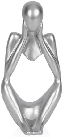 Sandstone Resin Thinker Statue Style Abstract Sculpture, Silver, Focus by Ozzptuu