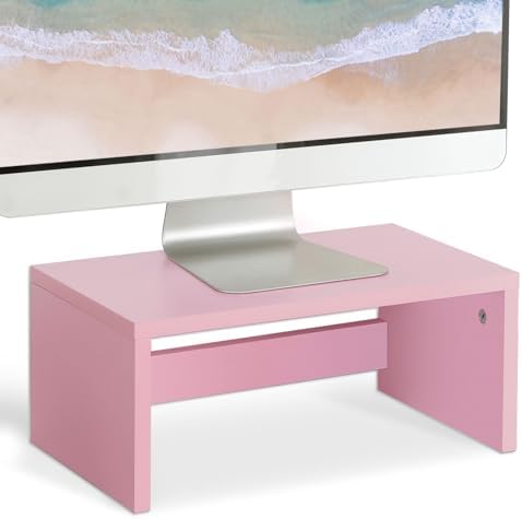 TEAMIX Pink Monitor Stand - 6.7 inch Tall, Wood Riser, Desktop Organizer by TEAMIX