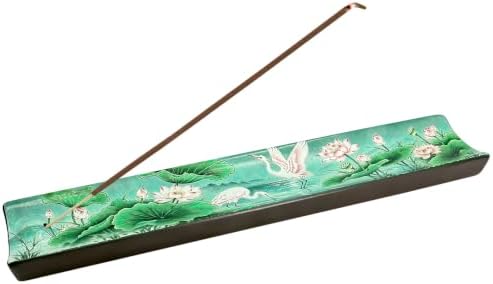 Incense Holder for Sticks, Ceramic Incense Burner with Ash Catcher, Aesthetic Home Decor for Room & Office, Traditional Chinese Art Tray, Unique Housewarming Gift for Meditation Sanctuary (Green) by Unknown