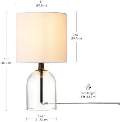 Globe Electric 15-Inch Table Lamp, Glass Base, Matte Black, White Linen Shade, Rotary Switch on Socket, 61000141 - Image 4