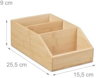 Relaxdays Desk Organiser, Bamboo Organiser System, 3 Compartments, H x W x D: 9 x 15.5 x 25.5 cm, Desk Box, Natural - Image 4