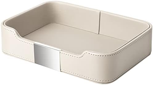 SANZIE Leather Tray Organizer, Valet Tray Key Tray (Metal Silvered, Grey) by SANZIE