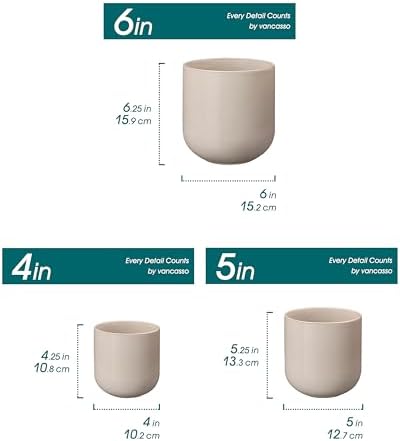 vancasso Ceramic Plant Pots, 4+5+6 inches, Set of 3, Planters with Drainage Hole, Flower Pots Planters Pots for Indoor Plants, Modern Indoor Decorative Garden Pot, Home Decor, Gray - Image 2