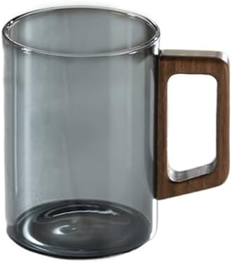 Glass Cup Classic Glass Mugs with Wooden Handle, Clear Borosilicate Drinking Glasses for Tea, Coffee, Milk and Juice Parties(Gris,Small) by Unknown
