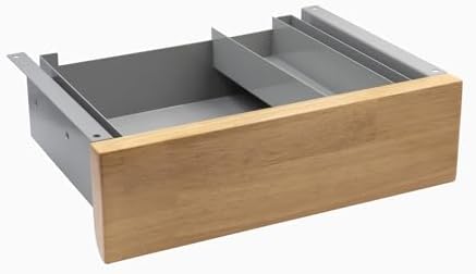 Desky Minimal Under Desk Drawer – Slim Pull-Out Metal Storage Organizer for Sit-Stand Desks, Smooth Glide, Space-Saving Design, Easy Mount, Light Oak Rubberwood & Grey Frame by Desky