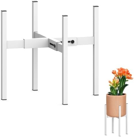 Heavy Plant Stand for 10"-16" Plant Pot Indoor Outdoor Corner, Adjustable Metal Heavy Duty for Large Pot (White 1 Pack) by DDPow