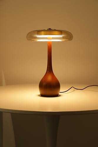 Small Table Lamp for Bedroom, Wooden Base, Teardrop Mushroom, H 12.4 In - Image 4