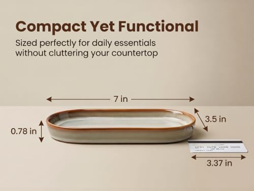 Ceramic Bathroom Vanity Tray, Oval Vanity Dish for Bathroom Countertop, Dresser Top, Kitchen & Coffee Bar, for Jewelry, Perfume, Candle, Soap(Beige) - Image 6