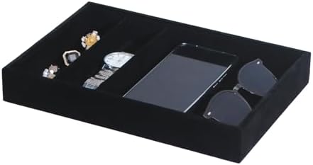 Bedside Organizer Tray, Desktop Storage Tray for Jewelry, Sunglass, Phone, Watch, Perfume,Lipstick, Nightstand Desk-top Catchall, Multi-use Holder for Desk Drawer (Black 3Grid) by FocusOnJewelryDisplay