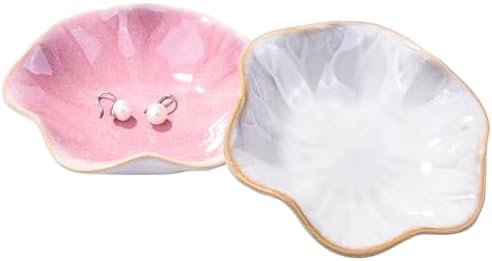Ceramic Jewelry Tray Set of 2, 4.25" Flower Porcelain Trinket Dishes by BOSILI