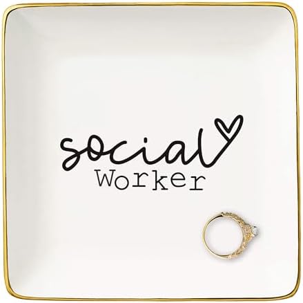 Retirement,Appreciation,Christmas Gifts Ideas for Social Worker,Boss,Coworker,Teacher Office-Social Worker Definition Present,Social Work Month Present,Ceramic Jewelry Tray Trinket Holder Ring Dish by NZY