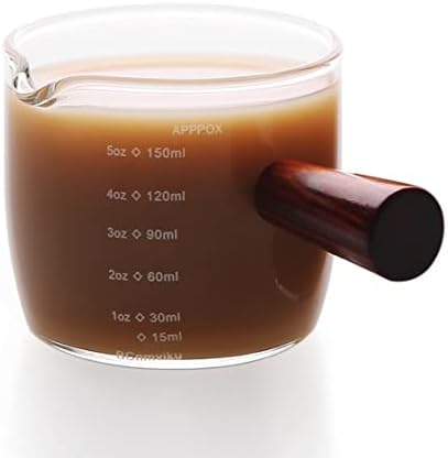 Wooden Handle Graduated Single Mouth Cup 150ml Glass Coffee Cup Glass Graduated Milk Cup Clear Glass By by INTOWALK