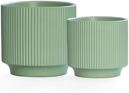 Ceramic 4.9+6.3 inch Planters, Modern Home and Office Flowerpot, Indoor and Outdoor Flowerpot with Drainage Hole (Green) by Puoyikt