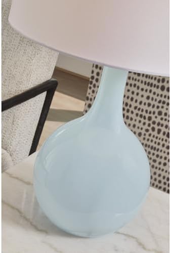 Signature Design by Ashley Rylanton Table Lamp, Tall 28.5 Inch Coastal Accent Light, Glass and Fabric Construction, Ideal for Living Room and Bedroom, Aqua Finish - Image 6