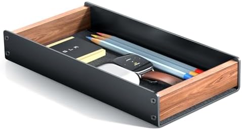 UPERGO Walnut & Aluminum Desk Drawer Organizer, Valet Tray Catchall for Men by UPERGO