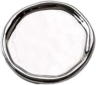 Ceramic Jewelry Tray, Jewelry Tray Decorative Trinket Dish Stylish Storage Tray Irregular Cloud Shape Ceramic Plate for Home Gift (Silver Round) by Unknown
