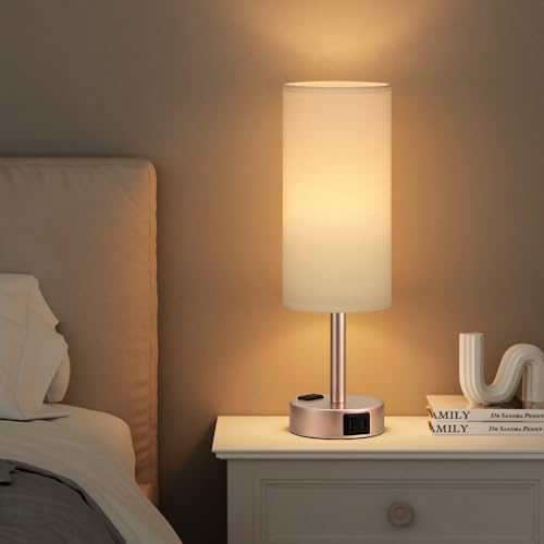 Antique White Bedside Table Lamp, Dimmable Touch Lamp, USB A+C, AC Outlet - Image 6