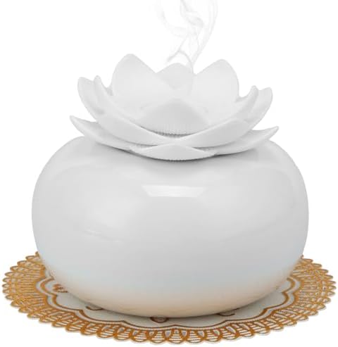 Essential Oil Diffuser, Decorative Ceramic Diffuser, Humidifier Water Lily Top Aromatherapy Diffusers 200ml Ceramic Humidifier Small Oil Diffuser USB for Bedroom Home Office (White) - Image 2