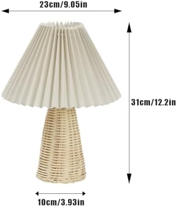Tiiyee Small Table Lamp, Pleated Table Lamp Bedside Night Lamp with Rattan Base Fabric Pleated Lampshade Vintage Design Soft Warm Light for Bedroom Decor Living Room Reading Office Dorm Coffee Shop - Image 2