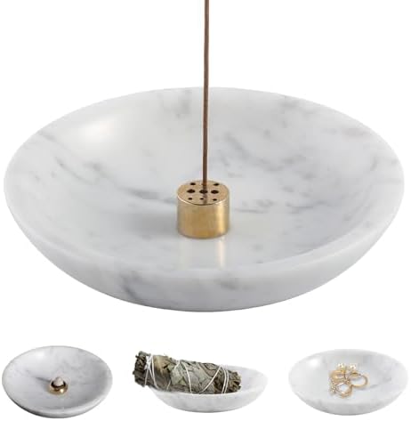 Koville Italian Carrara Marble Incense Holder, Upgraded 6" Incense Holders for Sticks, Sturdy Incense Burner Ash Catcher, Ideal for Meditation, Relaxing, Easy to Clean by Koville