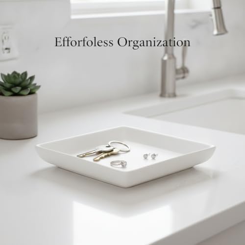 1 PC Ceramic Jewelry Tray, Square Catch-All Dish for Rings and Keys, Vanity Organizer with Raised Walls for Nightstand or Entryway - Image 2