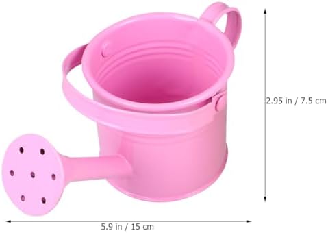 Totority Mini Iron Watering Can 2Pcs for Indoor Plants, Small Metal Watering Pot with Long Spout, 15cm Decorative Sprinkling Kettle for Succulents, Flowers and Desktop Gardening, Beige & Pink - Image 3