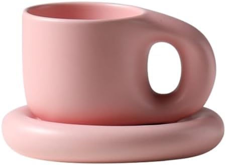 10oz Nordic Ceramic Coffee & Tea Mug, Saucer, Cute Cup, Lovers Gift, Pink by FilteredBlend