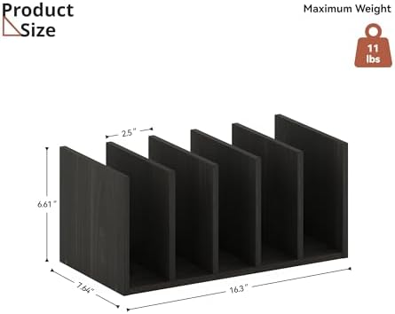 Desk File Holder with Five Tiered Compartments, Wood Desk File Organizer Vertical with Five Storage Compartments, Book Organizer for Desk, Office, Classroom, Black - Image 3