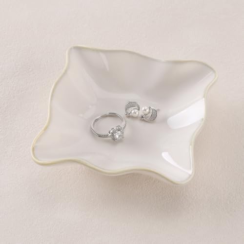 HOME SMILE Ceramic Ring Dish White Wavy Square,Trinket Jewelry Ring Holder Jewelry Tray Cute Vanity Organizer Aesthetic Nightstand Bathroom Room Decor by HOMESMILE