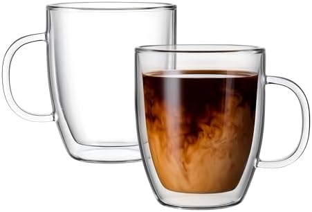 Lucco Double Walled Glass Coffee Mugs (Set of 2) - 12 oz Borosilicate Cups for Hot or Cold Drinks, Insulated Latte, Tea & Espresso Cups by Unknown