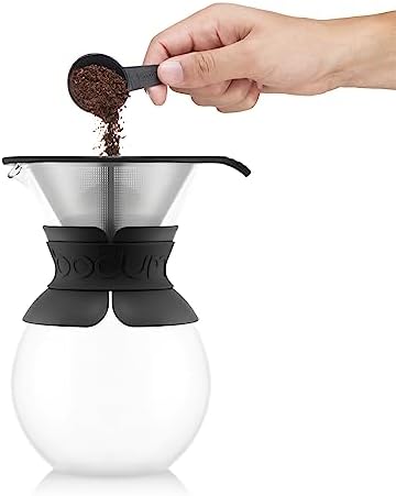 Bodum 34oz Pour Over Coffee Maker, High-Heat Borosilicate Glass with Reusable Stainless Steel Filter and Black Band Grip - Made in Portugal - Image 2