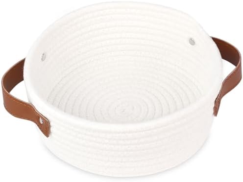 ABenkle Small Storage Basket, Mini Cotton Rope Storage Bin, Cute Tiny Shelf Baskets, Boho Decorative Toy Organizer for Nursery, Spa, Empty Gift Basket - XS, White by ABenkle