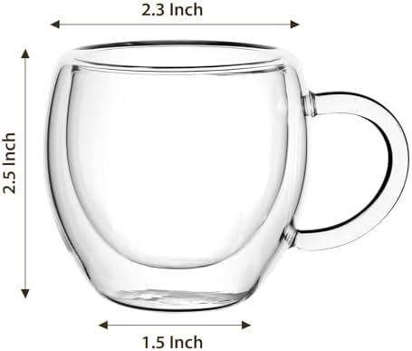 Espresso Cups Set of 2 With Handle,2.5oz Clear Expresso Shots Cup,Espresso Shot Glasses,Double Wall Insulated Expresso Mugs,Tazas de Cafe Expreso,Microwave Dishwasher Safe,Suit for Espresso Machine - Image 2