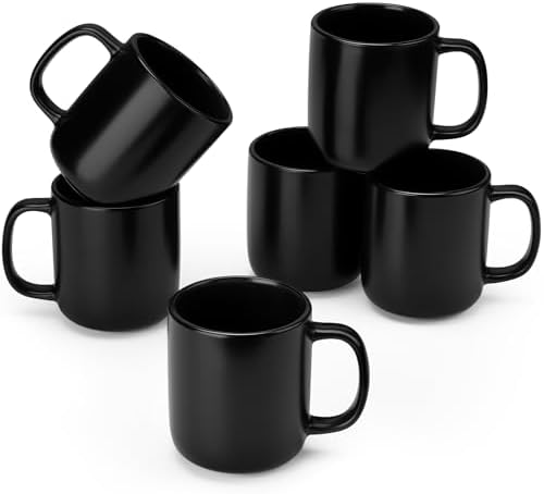 vancasso Stoneware Coffee Mugs Set, 16 oz Ceramic Coffee Cups for Americano Hot Tea Iced Coffee Cold Brew Cocoa Milk Mugs Set of 6, Dishwasher & Microwave Safe, Matte Black by vancasso