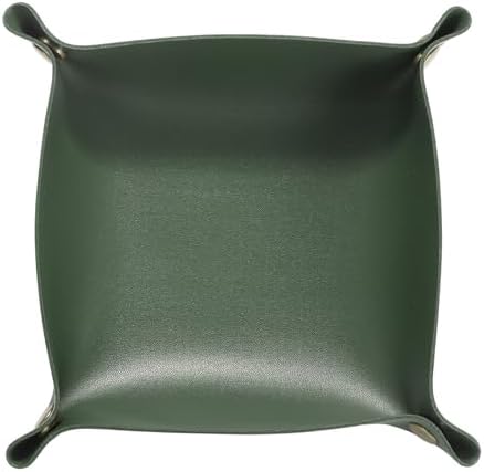 HARFINGTON PU Leather Valet Tray Unisex Folding Small Catchall Tray Portable Entryway Table Tray Nightstand Bedside Desk Tray for Key Wallet Watch Coin Jewelry Dice, Green by HARFINGTON