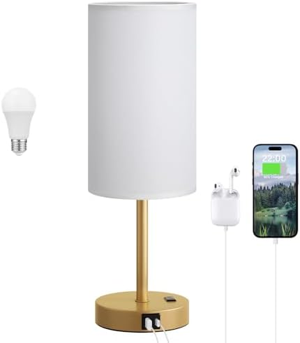 Dicoool 17.4" Bedside Lamp for Bedroom - Dimmable Touch, USB A+C, AC Outlet by DicooolDirect
