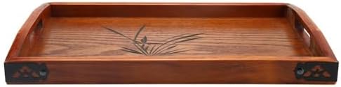 14.17x9.06 Inch Wood Serving Tray Multipurpose Desk Organizer Easy Clean Wooden Tray Rustic Handle for Coffee, Tea, and Snacks by Unknown