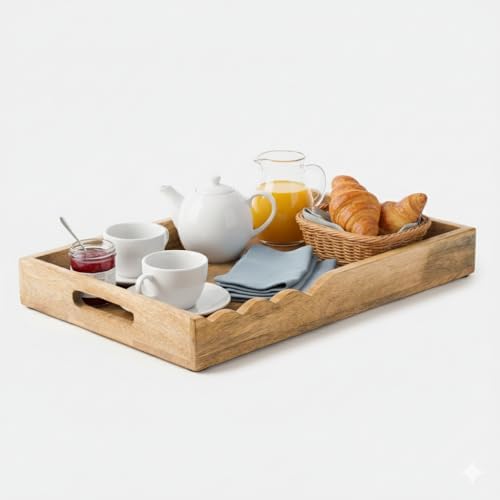 Mela Artisans Scalloped Mango Wood Serving Tray - Natural, 15x10 in by MelaArtisans