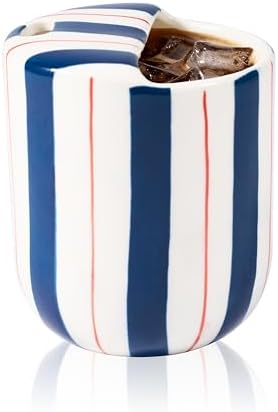 Ceramic Coffee Mug with Sip Hole 10oz Aesthetic Espresso Cup with Hand Painted Striped Coffee Mug for Kitchen Dining Travel (Blue, 1Pack) by Unknown