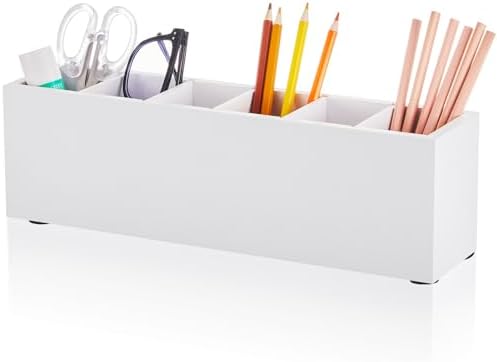 Jetec Wooden Pencil Pen Holder for Desk, White, 6 Compartments by Jetec