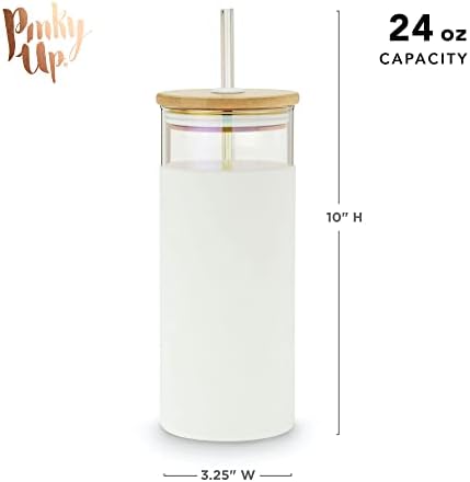 Pinky Up Katherine Insulated Glass Tumbler with Lid, Straw and Silicone Sleeve, Iced Coffee Tumblers, Smoothie Cup to Go, 24 oz, Set of 1, White - Image 3