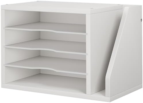 Creso hom Mail Sorter, File Organizer Desktop, Wood Desk Organizer with 3 Adjustable Shelves, Mail Holder for Office, Home, Letter Sorter File Holders for Envelopes, Mail Supplies Magazines, White by Cresohom