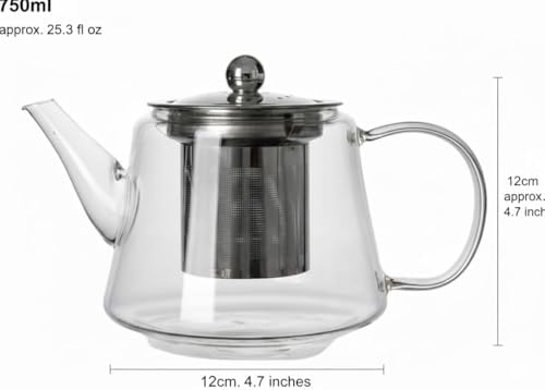 25oz (750ml) Borosilicate Glass Teapot with Removable Stainless Steel Infuser with Gift Box – Heat Resistant Clear Tea Pot for Loose Leaf, Herbal & Blooming Tea – Stovetop, Microwave & Dishwasher Safe - Image 4