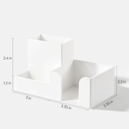 HBlife Acrylic Pen Holder for Desk, 3-Compartment Small Desk Organizer, White Office Supplies Desk Accessories with Sticky Notes Holder Stores Post It Notes 3X3 for Office, Home and School - Image 3