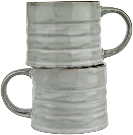 KooK Glazed Coffee Mugs, Ceramic, Microwave & Dishwasher Safe, 13 oz, Java/Slate Lined, Set of 2 by Kook