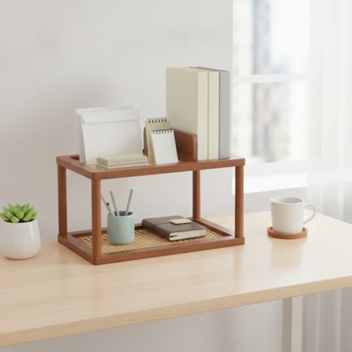 Natural Bamboo Desktop Organizer Rack, Vertical File & Mail Sorter for Office Desk or Kitchen Counter, Sturdy Open Shelf Storage (Brown) - Image 3
